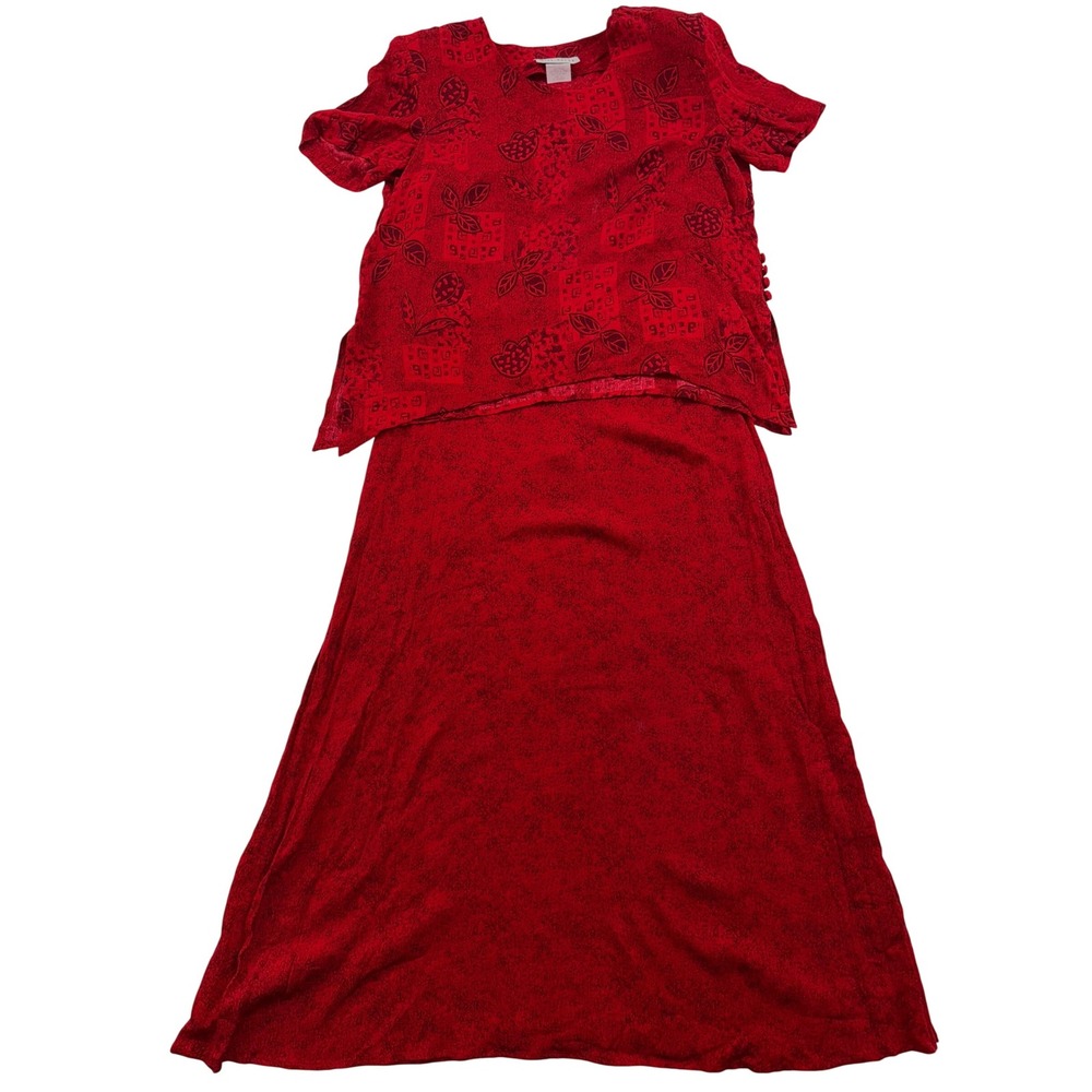 Miss Dorby Red Floral Maxi Dress & Top Set Vintage 90s Sleeveless‎ Size 8